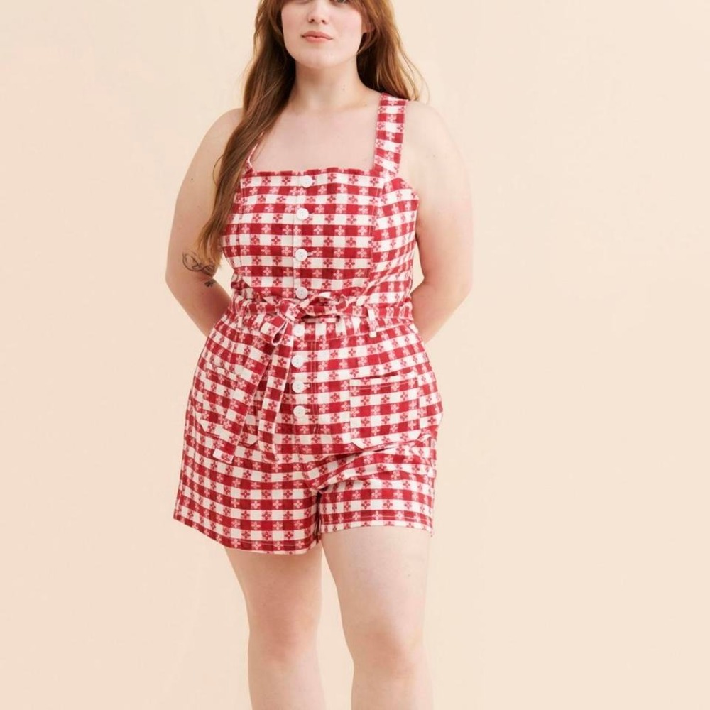 Rachel Antonoff Daisy Romper Women's Size 10 Red Tablecloth Gingham Twee Cottage